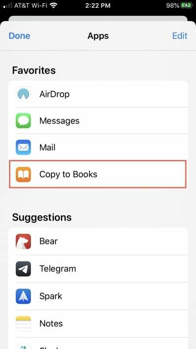 Adicionar cópia aos livros para compartilhar a planilha do iPhone