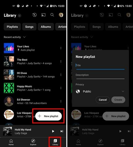 Creați playlist YouTube Music Android