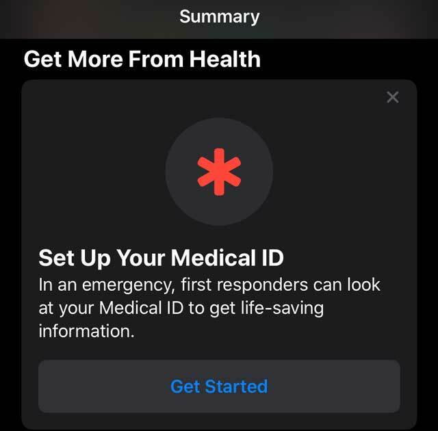 Η εφαρμογή Health ρύθμισε το Ιατρικό αναγνωριστικό στο iPhone