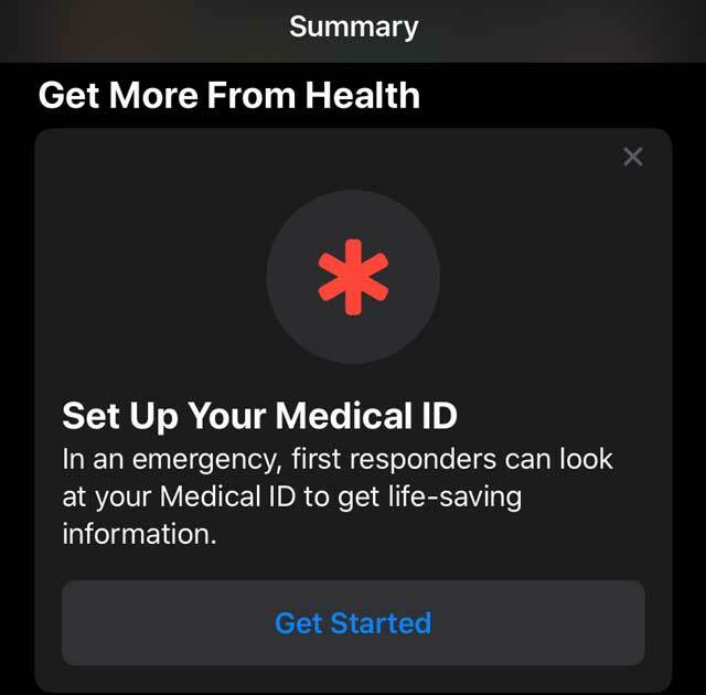 แอพสุขภาพตั้งค่า Medical iD บน iPhone