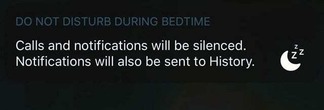 Notificarea pe ecran pentru modul Nu deranjați ora de culcare