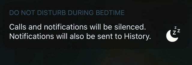 Notifica sullo schermo della modalità ora di andare a dormire di Non disturbare