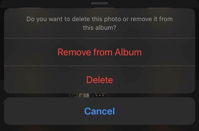 poista kuva tai video albumista iOS- ja iPadOS Photos -sovelluksessa