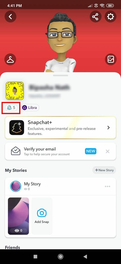 Snapchatin profiilisivu