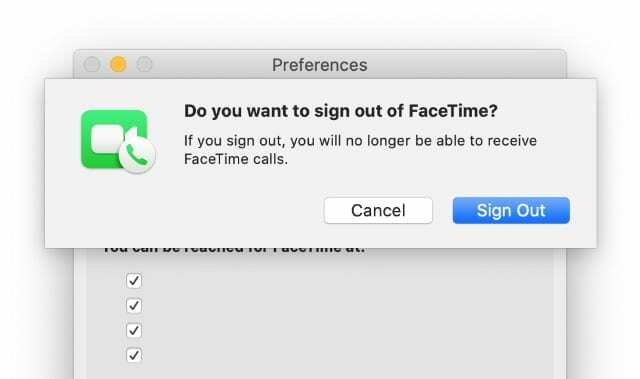 Afmelden bij FaceTime-optie op Mac
