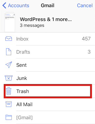 Trash Toate în e-mailurile iOS 10