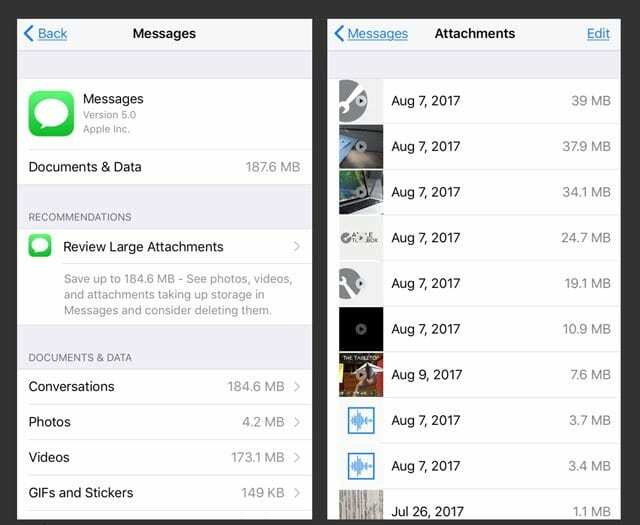 Frigör snabbt lagringsutrymme för iPhone och iPad i iOS-inställningar