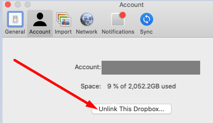 Verknüpfung mit dieser Dropbox aufheben