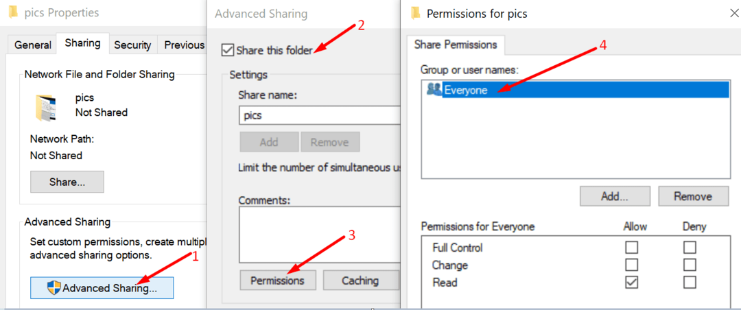 उन्नत साझाकरण अनुमतियाँ फ़ोल्डर विंडोज़ 10