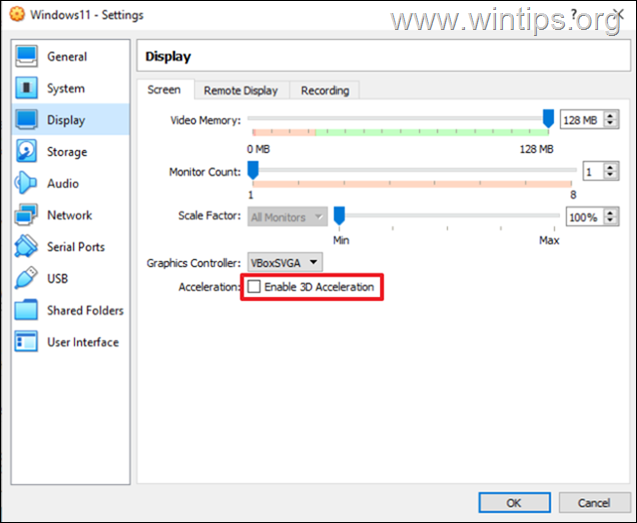 Virtualbox ทำงานช้า - ปิดใช้งานการเร่งความเร็ว 3 มิติ