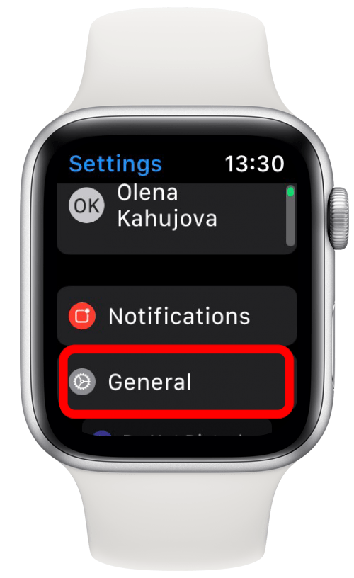 Tryk på Generelt på dit Apple Watch