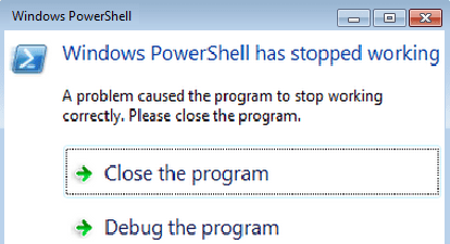 „PowerShell“ nustojo veikti – klaida