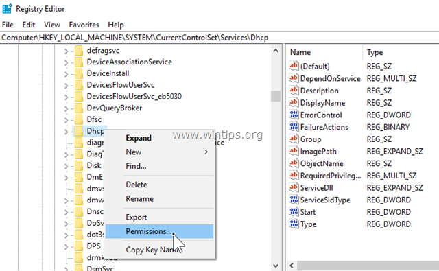 إصلاح خدمة DHCP لا يمكن البدء