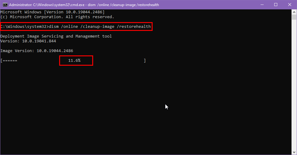 Utför kommandot DISM (Deployment Image Servicing and Management).