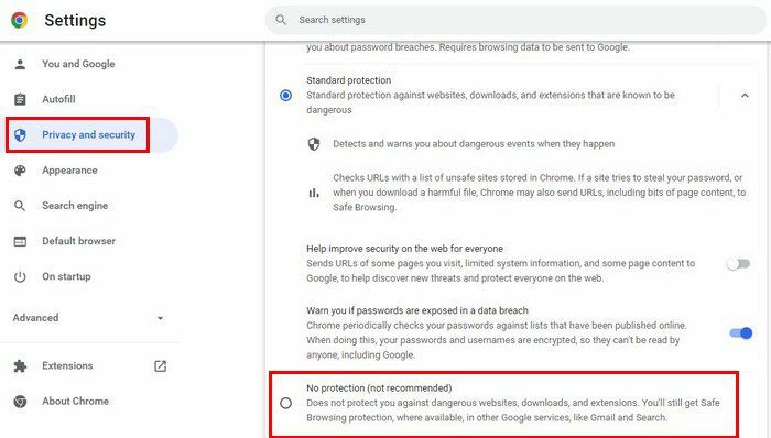 Configuración de seguridad de Chrome