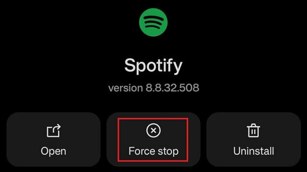 zoek naar de Force Stop-knop van spotify