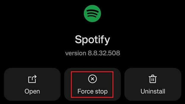 poiščite gumb Force Stop na spotifyju