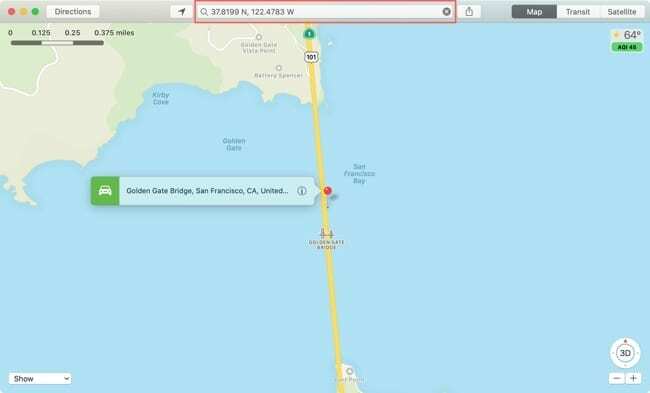 मानचित्र खोज GPS निर्देशांक-Mac