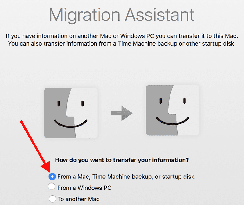 mac Setup Assistant migrē no cita Mac