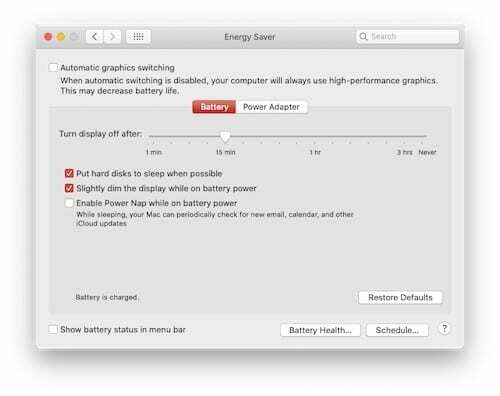 Preferencje systemu oszczędzania energii