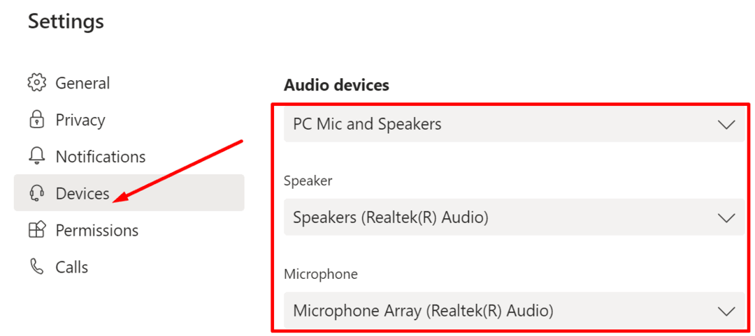 configuración de dispositivos de audio de equipos