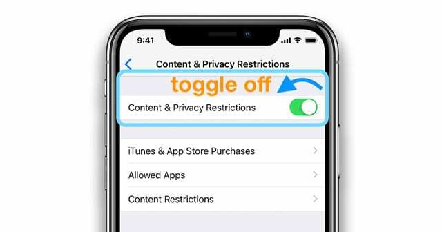 Inhalts- und Datenschutzbeschränkungen für iOS 12 und höher deaktivieren