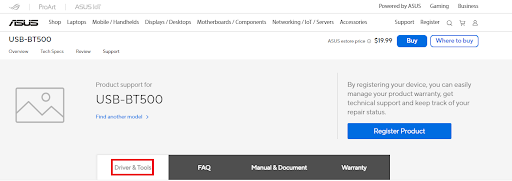 Asus BT500 ड्राइवर पाने के लिए ड्राइवर और टूल्स पर क्लिक करें