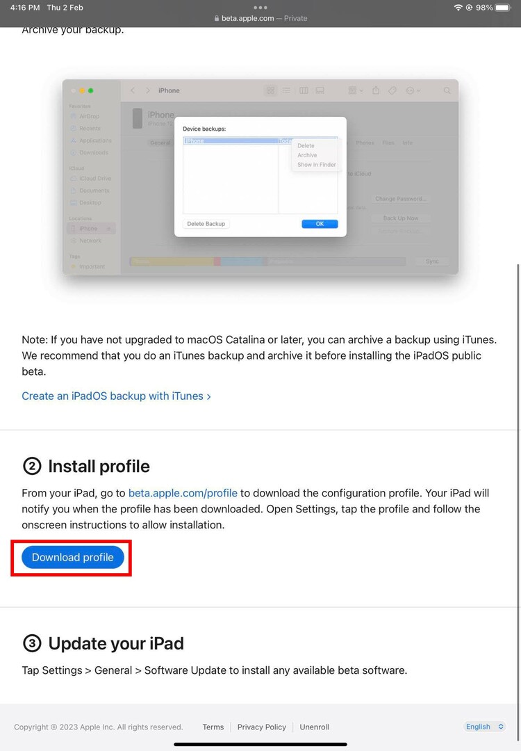 Ladda ner profil från Apples offentliga betaprogramwebbplats
