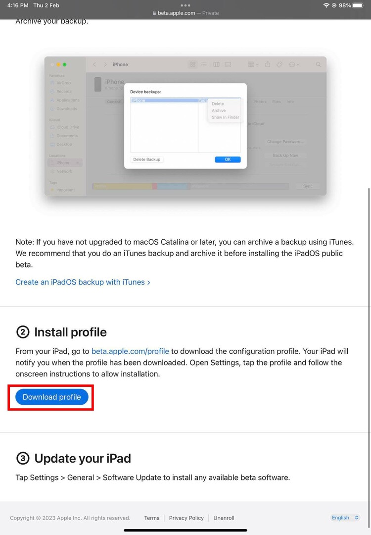 Lejupielādējiet profilu no Apple publiskās beta programmas vietnes