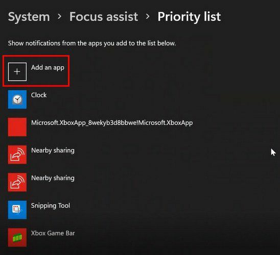 Aplicación de Windows 11 Aplicación Focus Assist