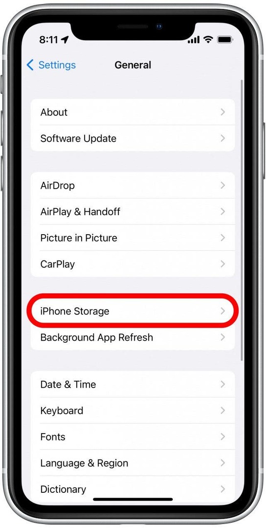 Bakstelėkite „iPhone Storage“. Įkėlimas gali užtrukti kelias sekundes ar minutes.