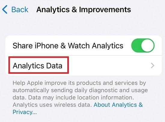 iPhone विश्लेषिकी डेटा और सुधार