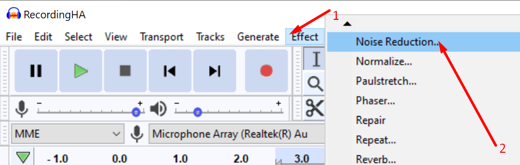 audacity melunvaimennus