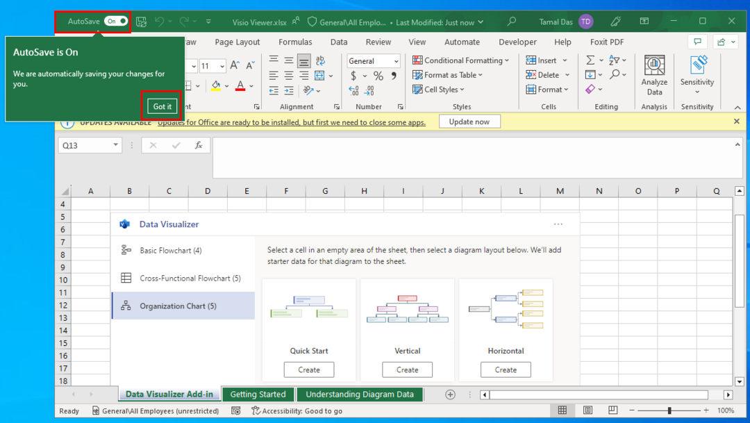 Il salvataggio automatico di Excel è attivo
