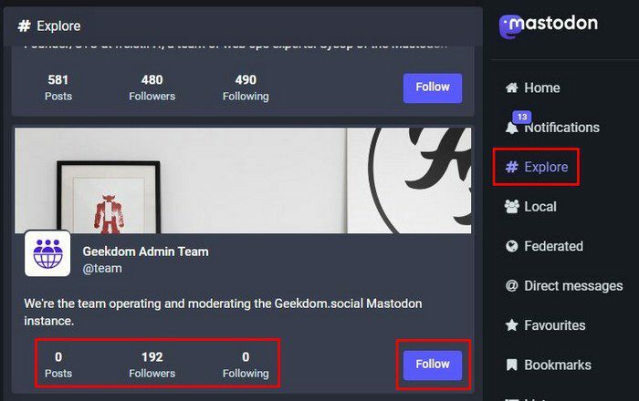 Mastodon Explore Sledujte