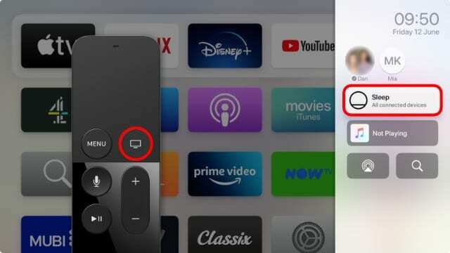 Apple TV: n ja Siri Remote2:n nukkumispainike