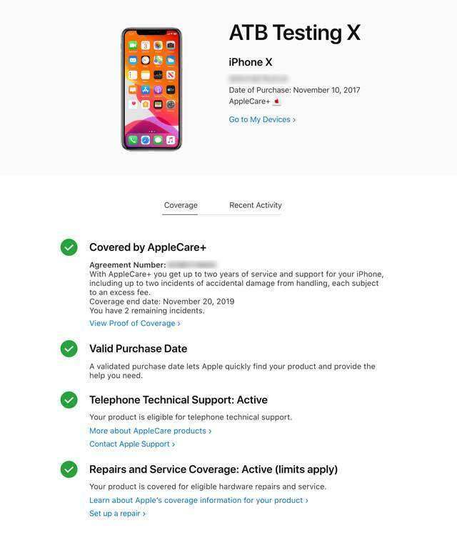 detaljer om Apple Care-garanti til iPhone X