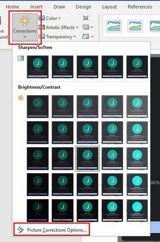 Opzioni di correzione delle immagini Word