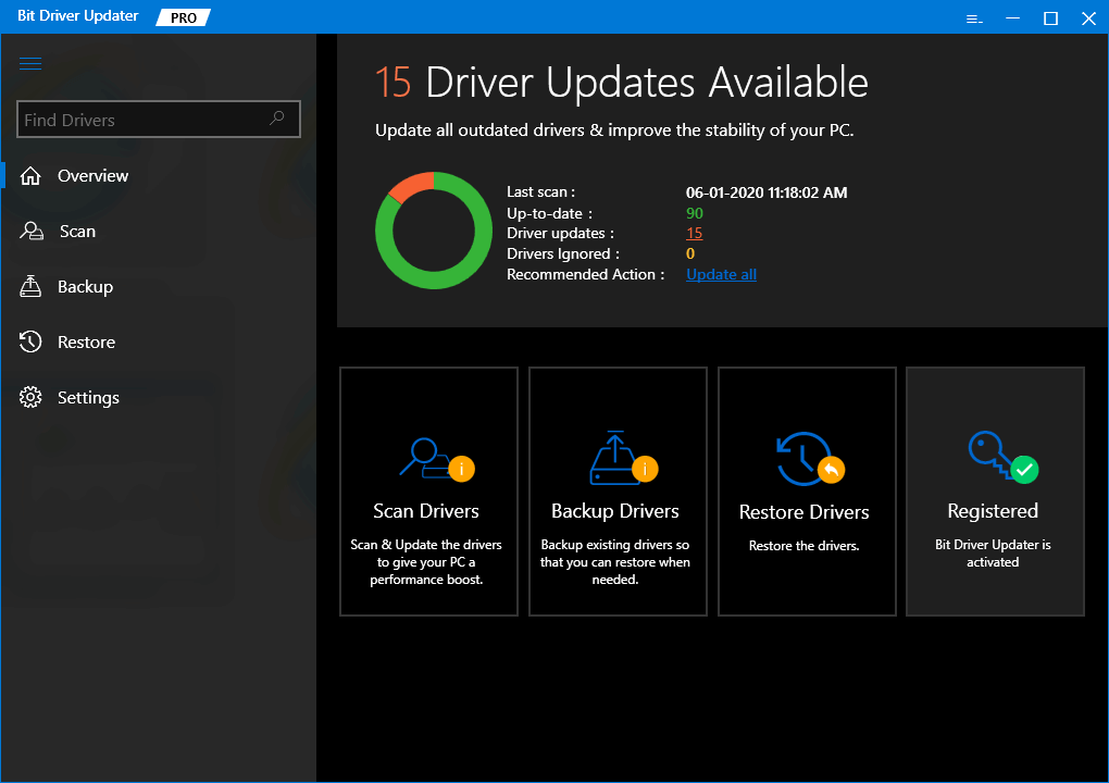 Scannen Sie den veralteten Treiber mit dem Bit Driver Updater