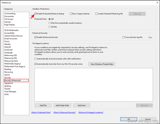 Nonaktifkan Mode Terproteksi saat Memulai - Acrobat Reader DC