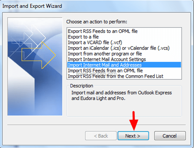 Outlook Express მისამართების წიგნის იმპორტი Outlook-ში