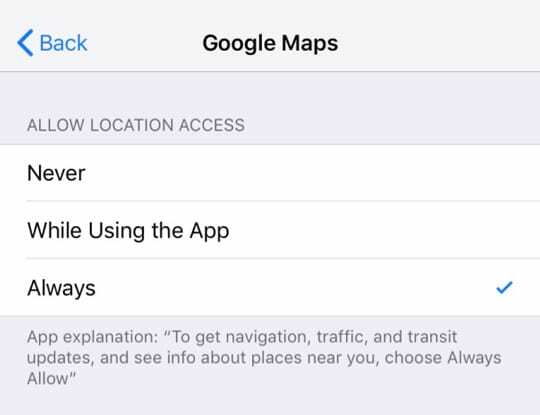 Gi Google Maps posisjonstilgang til Alltid på iPhone eller iPad