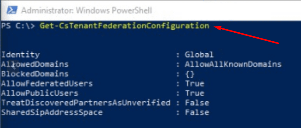 Commande Powershell Set-CsTenantFederationConfiguration