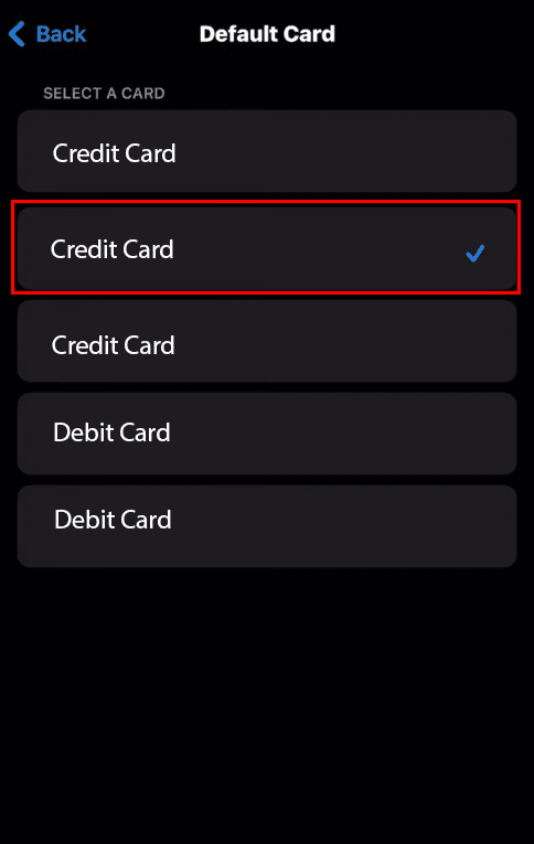 Come impostare la carta predefinita in Apple Wallet Seleziona la carta predefinita