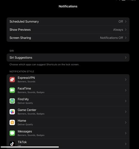 Configuración de notificaciones de iPad