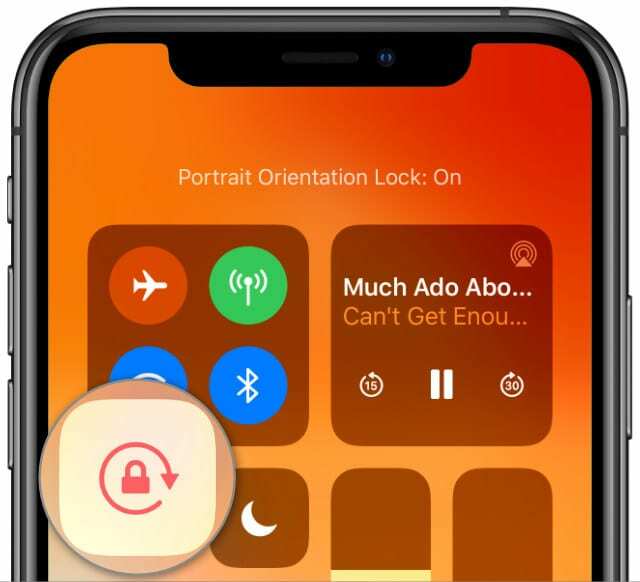 Rotation Lock piktograma iš valdymo centro iPhone X