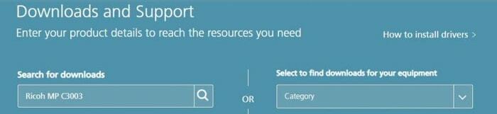 Vyhľadajte na MP C3003 ovládač tlačiarne