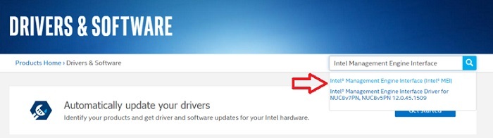 ჩაწერეთ Intel Management Engine Interface საძიებო ველში