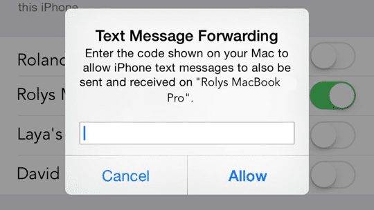 OS X Yosemite - SMS overenie
