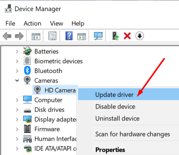 обновить драйвер веб-камеры для Windows 10